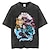 billige Cosplay til hverdagen, hettegensere og t-skjorter-Kamado Nezuko Kamado Tanjiro Akaza T-skjorte Oversized Acid Washed T-skjorte Trykt mønster Graphic Til Par Herre Dame Voksne Syrevask Fritid / hverdag