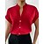 cheap Blouses &amp; Shirts-Women&#039;s Shirt Blouse Orange red Black White Button Plain Work Short Sleeve Standing Collar Business Regular S