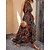 cheap Maxi Dresses-Women&#039;s Casual Dress A Line Dress Summer Dress Long Dress Maxi Dress Retro Vintage Floral Color Block Tribal Lace up Print Outdoor Daily Holiday Halter Sleeveless Dress Regular Fit Brown Summer Spring