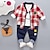cheap Sets-3 Pieces Toddler Boys T-shirt &amp; Pants Outfit Plaid Long Sleeve Cotton Set School Adorable Daily Summer Spring 3-7 Years red plaid three piece set bear head three piece navy blue gray plaid three