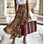 cheap Skirts-Women&#039;s Swing Long Skirt Polyester Maxi Brown Skirts Print Vacation Beach Long S M L