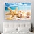 זול Landscape Prints-חוף נוף ים אמנות קיר אמנות בד ציור מעטפת קיר ים אמנות כוכבי ים צדפים קיר תמונות פוסטר לסלון חדר שינה עיצוב משרד ללא מסגרת