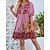 cheap Mini Dresses-Women&#039;s Casual Dress Floral Print Ethnic Dress Summer Dress Crew Neck Lace up Button Mini Dress Holiday Date Fashion Modern Loose Fit Short Sleeve Teal Black Pink Summer Spring S M L XL XXL