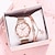abordables Relojes de Cuarzo-Pulsera de cristal de lujo para mujer, relojes de cuarzo, reloj de cuarzo con diamantes a la moda para mujer, vestido deportivo para mujer, reloj de pulsera con esfera rosa