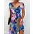 cheap Print Dresses-Women&#039;s Floral Print V Neck Mini Dress Daily Date Short Sleeve Summer Spring