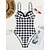 cheap One-pieces-Women&#039;s Swimwear One Piece Normal Swimsuit Printing Houndstooth Black Bodysuit Bathing Suits Sports Beach Wear Summer