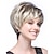 abordables perruque plus âgée-Court brun foncé mélangé blond mettre en évidence perruques coupe lutin avec une frange perruques synthétiques en couches pour les femmes perruques de remplacement de cheveux naturels