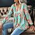 cheap Blouses &amp; Shirts-Women&#039;s T shirt Tee Blue Green Print Floral Holiday Weekend Long Sleeve V Neck Basic Regular Floral Painting Lantern Sleeve S
