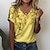 cheap Tees &amp; T Shirts-Women&#039;s T shirt Tee White Yellow Blue Button Cut Out Floral Holiday Weekend Short Sleeve V Neck Basic Regular Floral Painting S