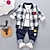 cheap Sets-3 Pieces Toddler Boys T-shirt &amp; Pants Outfit Plaid Long Sleeve Set School Adorable Daily Summer Spring 3-7 Years red plaid three piece set bear head three piece navy blue gray plaid three piece suit