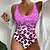 cheap One-Pieces-Women&#039;s Swimwear One Piece Normal Swimsuit Leopard Printing Yellow Pink Blue Purple Green Bodysuit Bathing Suits Beach Wear Summer Sports