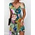 billige Kjoler med tryk-Dame Blomstret Trykt mønster V-hals Mini kjole Daglig Stævnemøde Kortærmet Sommer Forår