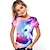 Недорогие 3d футболки для девочек-Дети Девочки Футболка Графика на открытом воздухе 3D печать С короткими рукавами Crewneck Активный 7-13 лет Лето Черный Лиловый