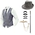 cheap Historical &amp; Vintage Costumes-Mens 1920s Gangster Outfit Vest with Accessories Set 5 Pcs Retro Vintage Roaring 20s Theme Party Cosplay Costume Panama Hat Beard Brooch Cane