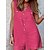 cheap Jumpsuits-Women&#039;s Romper Solid Color Button Streetwear V Neck Street Daily Sleeveless Regular Fit Pink Navy Blue Fuchsia S M L Summer