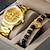 cheap Quartz Watches-Men&#039;s Quartz Watch with Bracelet Set Luxury Diamond Business Wristwatch Casual Calendar Leather Bracelets Male Watch Gift Set