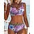cheap Bikinis-Women&#039;s Swimwear Bikini Normal Swimsuit 2 Piece Printing Floral Purple Green Bathing Suits Sports Beach Wear Summer