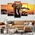 cheap Landscape Prints-5 Panels Wall Art Canvas Prints Posters Painting Artwork Picture Elephant Animal Tree Sunset Home Decoration Décor Rolled Canvas With Stretched Frame