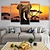 cheap Landscape Prints-5 Panels Wall Art Canvas Prints Posters Painting Artwork Picture Elephant Animal Tree Sunset Home Decoration Décor Rolled Canvas With Stretched Frame