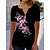 cheap Tees &amp; T Shirts-Women&#039;s T shirt Tee Yellow Pink Blue Button Print Floral Holiday Weekend Short Sleeve Round Neck Tunic Basic Regular Floral Painting S