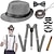 cheap Historical &amp; Vintage Costumes-Set with Slim Fit Waistcoat Vest Panama Hat Y-Back Suspender Bow Tie Pocket Watch Moustache Vintage 1920s Gatsby Gentleman Outfits Men&#039;s Gangster Cosplay Costume Masquerade Event Party Wedding