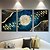 cheap Landscape Prints-Set Of 3 Abstract Moon Canvas Wall Art Golden Mountain Birds Canvas Painting Posters And Prints Nordic Wall Pictures For Living Room Home Decor No Frame 12*16in/30*40cm*3