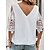 cheap Tees &amp; T Shirts-Women&#039;s Blouse White Pink Blue Lace Cut Out Plain Daily Weekend Half Sleeve V Neck Basic Regular S