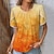 cheap Blouses &amp; Shirts-Women&#039;s Shirt Yellow Pink Red Print Color Gradient Casual Short Sleeve Round Neck Basic Regular S