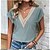 cheap Tees &amp; T Shirts-Women&#039;s T shirt Tee Blouse White Pink Blue Lace Trims Plain Casual Short Sleeve V Neck Basic Regular S