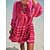 cheap Boho Dresses-Women&#039;s Casual Dress Geometric Chiffon Dress Summer Dress Split Neck Print Mini Dress Daily Holiday Active Tropical Regular Fit Long Sleeve Red Summer Spring S M L XL XXL