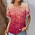 cheap Blouses &amp; Shirts-Women&#039;s Shirt Yellow Pink Red Print Color Gradient Casual Short Sleeve Round Neck Basic Regular S