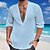 cheap Casual Shirts-Men&#039;s Shirt Linen Shirt Summer Shirt Beach Shirt Black White Blue Plain Long Sleeve Spring &amp; Summer V Neck Casual Daily Clothing Apparel