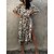 cheap Beach Dresses-Women&#039;s Cover Up Beach Dress Beach Wear Lace up Split Long Dress Maxi Dress Leopard Fashion Modern 3/4 Length Sleeve V Neck Outdoor Daily Loose Fit Almond 2023 Summer Spring One Size