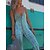 cheap Jumpsuits-Women&#039;s Jumpsuit Print Lace up Print Holiday V Neck Street Daily Spaghetti Strap Regular Fit Blue S M L Summer