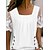 cheap Blouses &amp; Shirts-Women&#039;s Shirt Blouse White Lace Plain Casual Short Sleeve Square Neck Basic Regular S