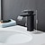abordables Classiques-Mitigeur lavabo cascade, mitigeur lavabo monocommande monobloc monté sur pont chrome noir brossé, avec flexible eau froide et eau chaude monobloc