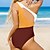 cheap One-Pieces-Women&#039;s Swimwear One Piece Normal Swimsuit Color Block Printing Blue Brown Bodysuit Bathing Suits Beach Wear Summer Sports