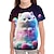 billige jentes 3d t-skjorter-Barn Jente T skjorte Grafisk utendørs 3D-utskrift Kortermet Crewneck Aktiv 7-13 år Sommer Hvit Rosa Vin