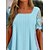 cheap Tees &amp; T Shirts-Women&#039;s Shirt Blouse White Pink Blue Lace Plain Casual Short Sleeve Square Neck Basic Regular S