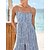 cheap Jumpsuits-Women&#039;s Jumpsuit Print Print Holiday Square Neck Street Daily Spaghetti Strap Regular Fit Blue S M L Summer