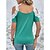 cheap Tees &amp; T Shirts-Women&#039;s Shirt Blouse Green Cut Out Lace Trims Plain Casual Short Sleeve V Neck Basic Regular S