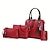 abordables Ensembles de Sacs-Femme Fourre-tout Sac Ensemble Sac Boston faux cuir Achats du quotidien Fermeture Ajustable Grande Capacité Etanche Couleur unie Noir Rose Claire Rouge