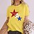 cheap Tees &amp; T Shirts-Women&#039;s T shirt Tee Black White Yellow Print Star Daily Weekend Short Sleeve V Neck Basic Regular Painting S