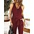 cheap Jumpsuits-Women&#039;s Jumpsuit Solid Color Lace up Button Streetwear V Neck Street Daily Sleeveless Regular Fit Black Wine Army Green S M L Summer