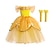 Недорогие Платья-Детский костюм принцессы Белль «Красавица и Чудовище» для девочек, многослойное платье с мультяшным рисунком и рюшами, кружевное желтое платье макси с короткими рукавами, милые платья стандартной посадки