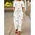 cheap Women&#039;s Two Piece Set-Women&#039;s Top Sleepwear Pajama Pant Sets Casual Comfort Flower Leaves Polyester Home Street Daily V Wire Breathable Pullover Short Sleeve Pant Summer Spring Blue and White