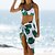 cheap Bikini Sets-Women&#039;s Swimwear Bikini Beach Bottom Normal Swimsuit Leaf 3-Piece Printing Blue Green Bathing Suits Beach Wear Summer Sports