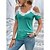 cheap Tees &amp; T Shirts-Women&#039;s Shirt Blouse Green Cut Out Lace Trims Plain Casual Short Sleeve V Neck Basic Regular S