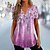 cheap Tees &amp; T Shirts-Women&#039;s T shirt Tee Pink Blue Green Button Print Floral Holiday Weekend Short Sleeve V Neck Tunic Basic Regular Floral Painting S