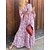 cheap Maxi Dresses-Women&#039;s Casual Dress Swing Dress Print Dress Long Dress Maxi Dress Party Casual Floral Ruffle Print Outdoor Daily Holiday V Neck Long Sleeve Dress Regular Fit Pink Summer Spring S M L XL XXL